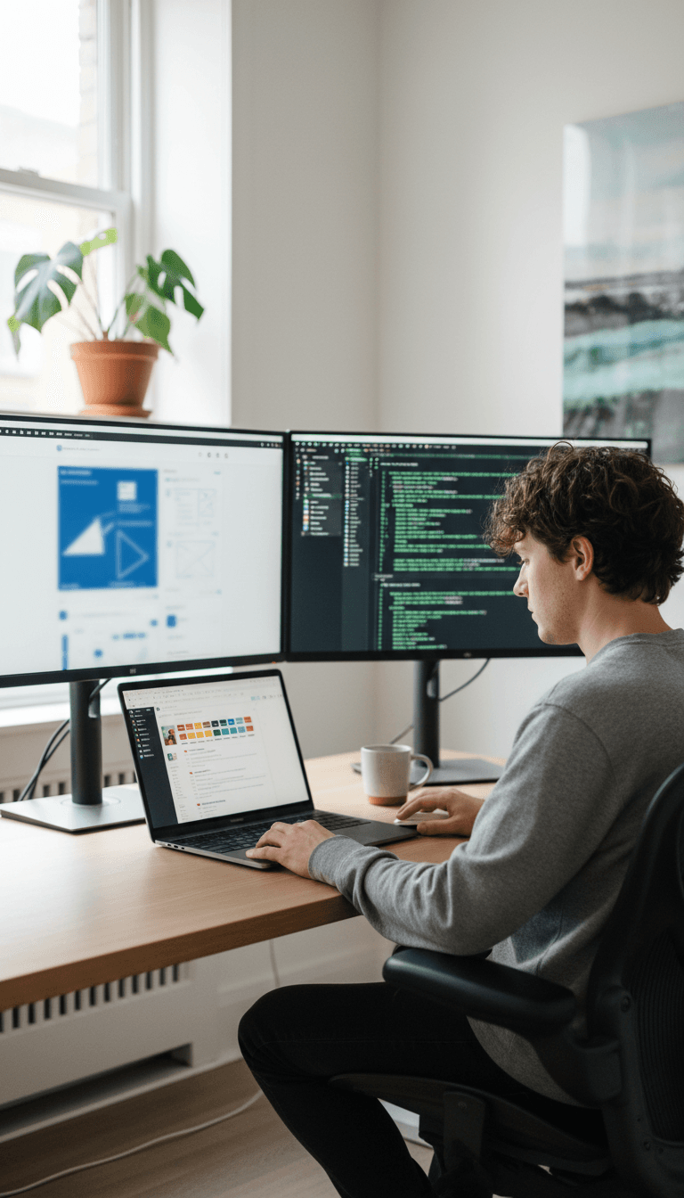 Webdesigner bei der Arbeit an professionellem Arbeitsplatz