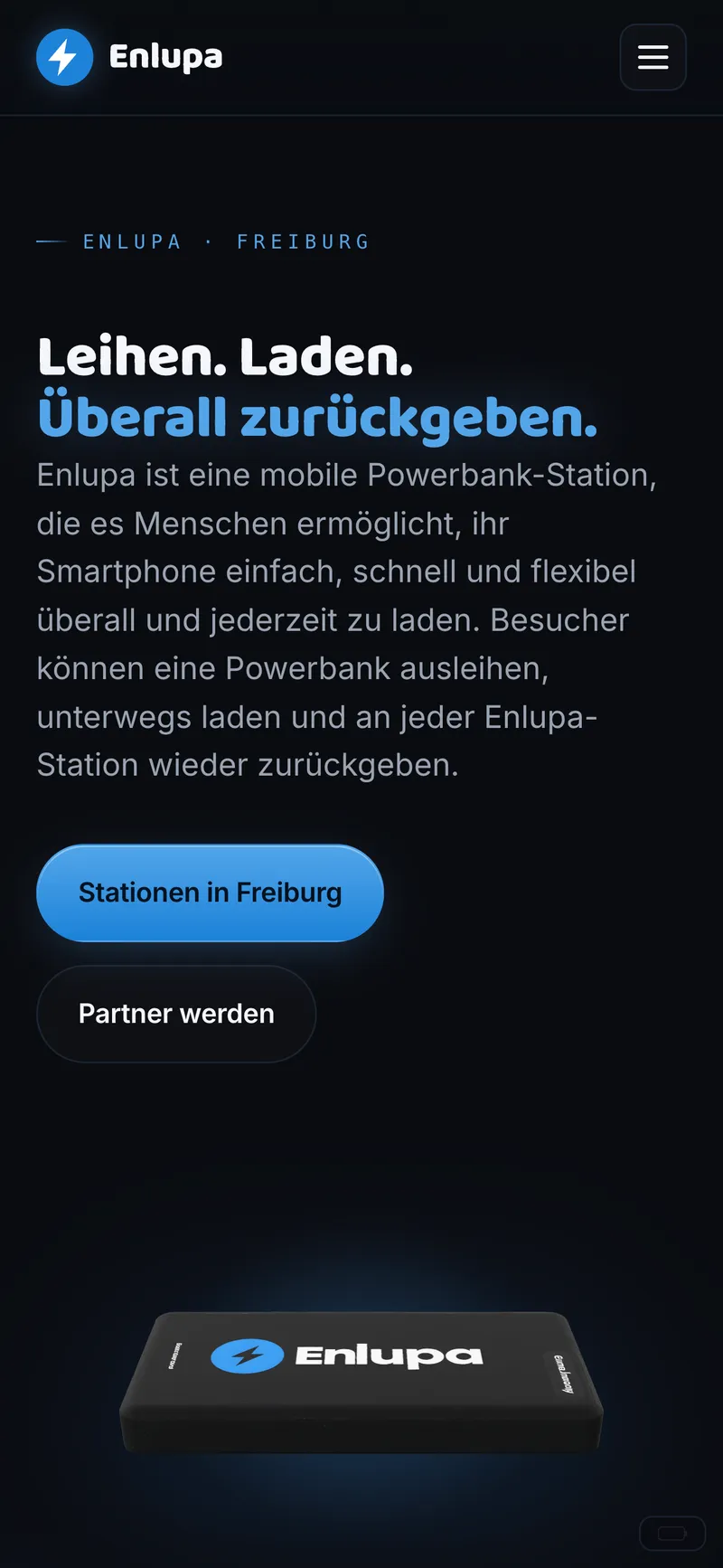 Die Enlupa-Startseite auf dem Smartphone