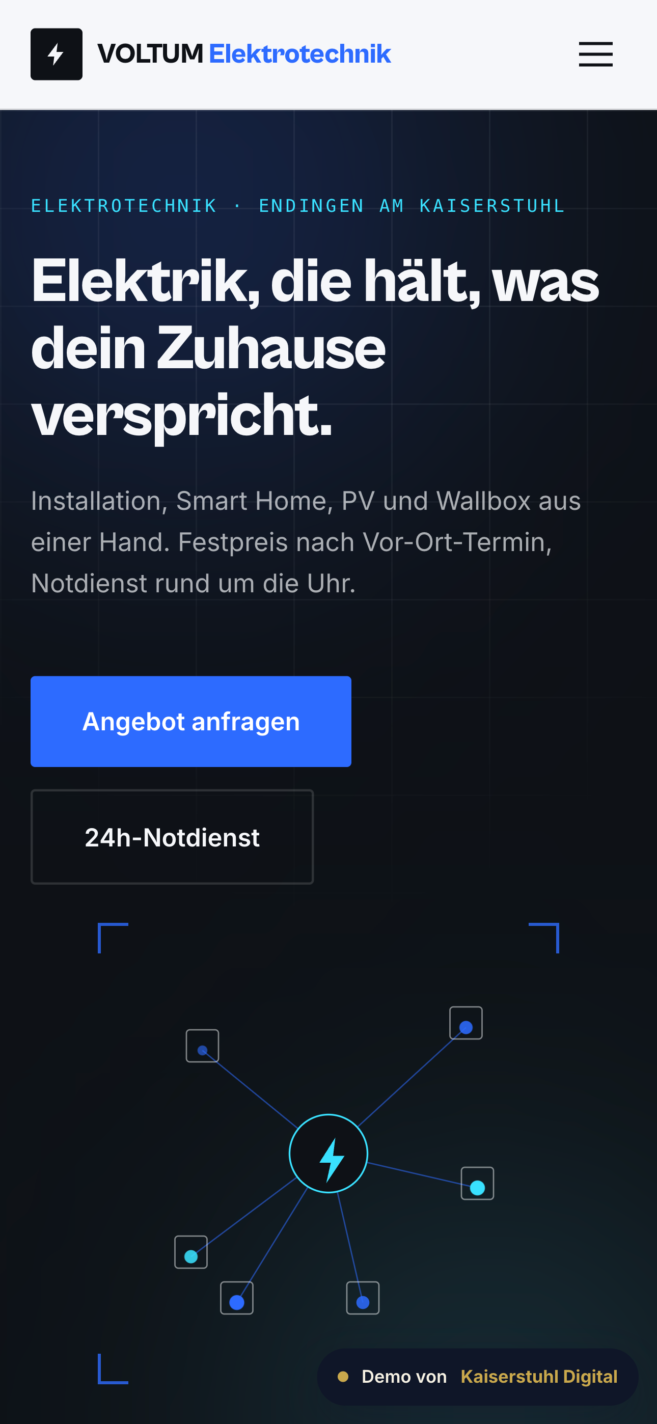 Mobile Ansicht der VOLTUM-Elektrotechnik-Demo